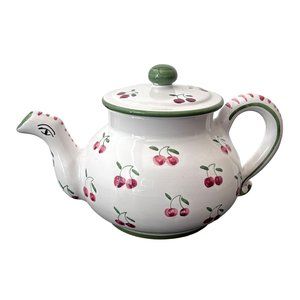 Labor Deruta Teapot Dipinto A Mano Hand Painted Frutta Cherries Made Italy 5.75"